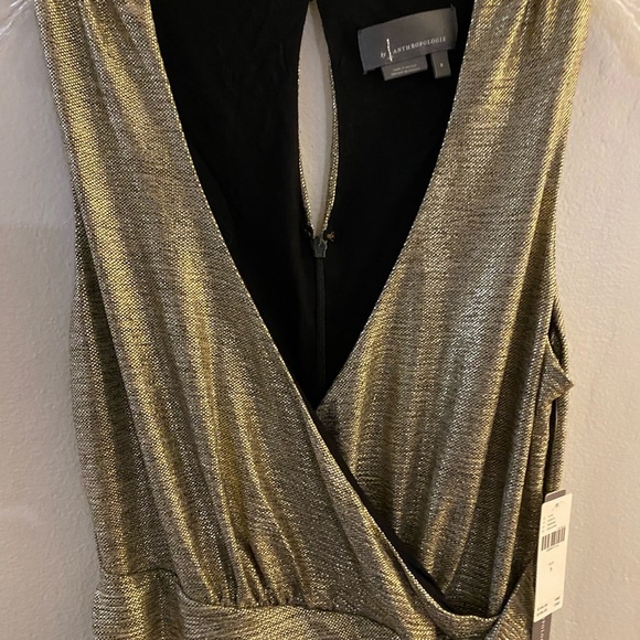 NWT Anthropologie gold mid length dress evening party dress, Holiday Dress small - Picture 3 of 5